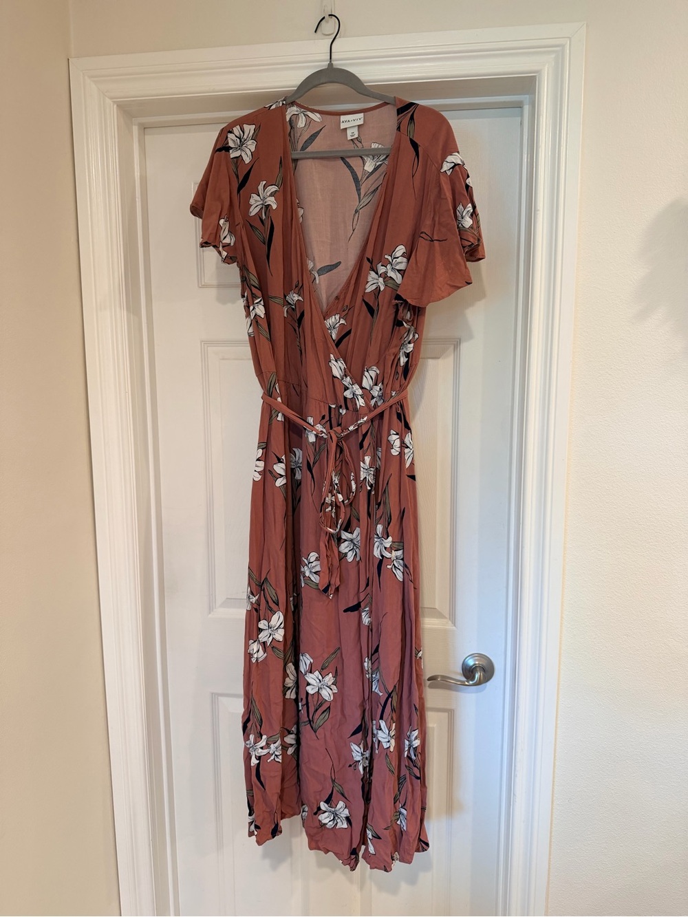 Maeve Floral Wrap Maxi Dress - Mauve with Lillies